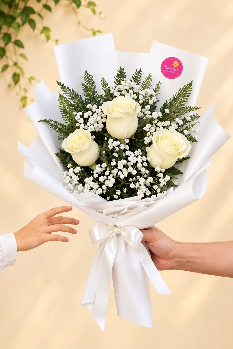 Ramo de tres rosas blancas