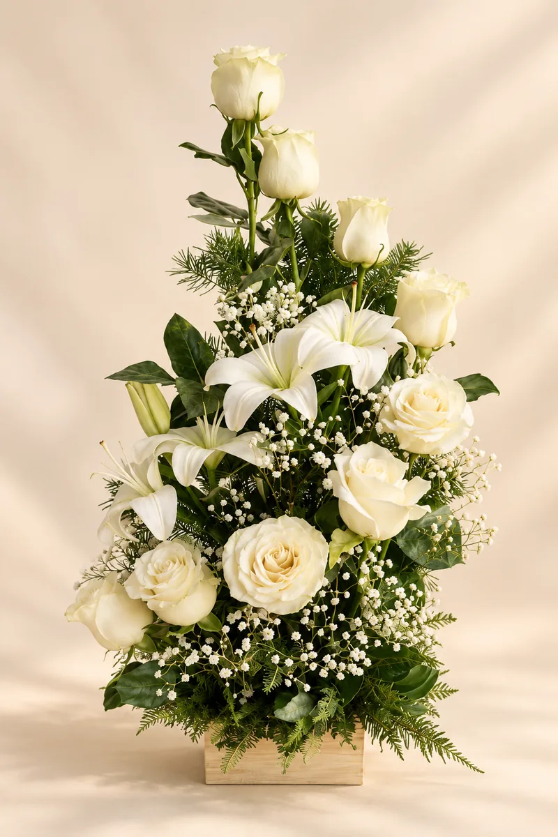 Arreglo blanco vertical para condolencias