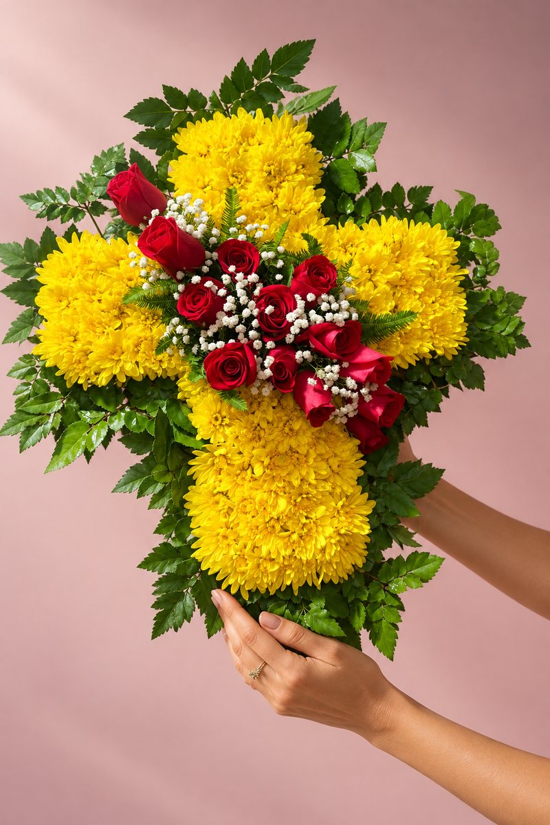 Cruz floral de crisantemos