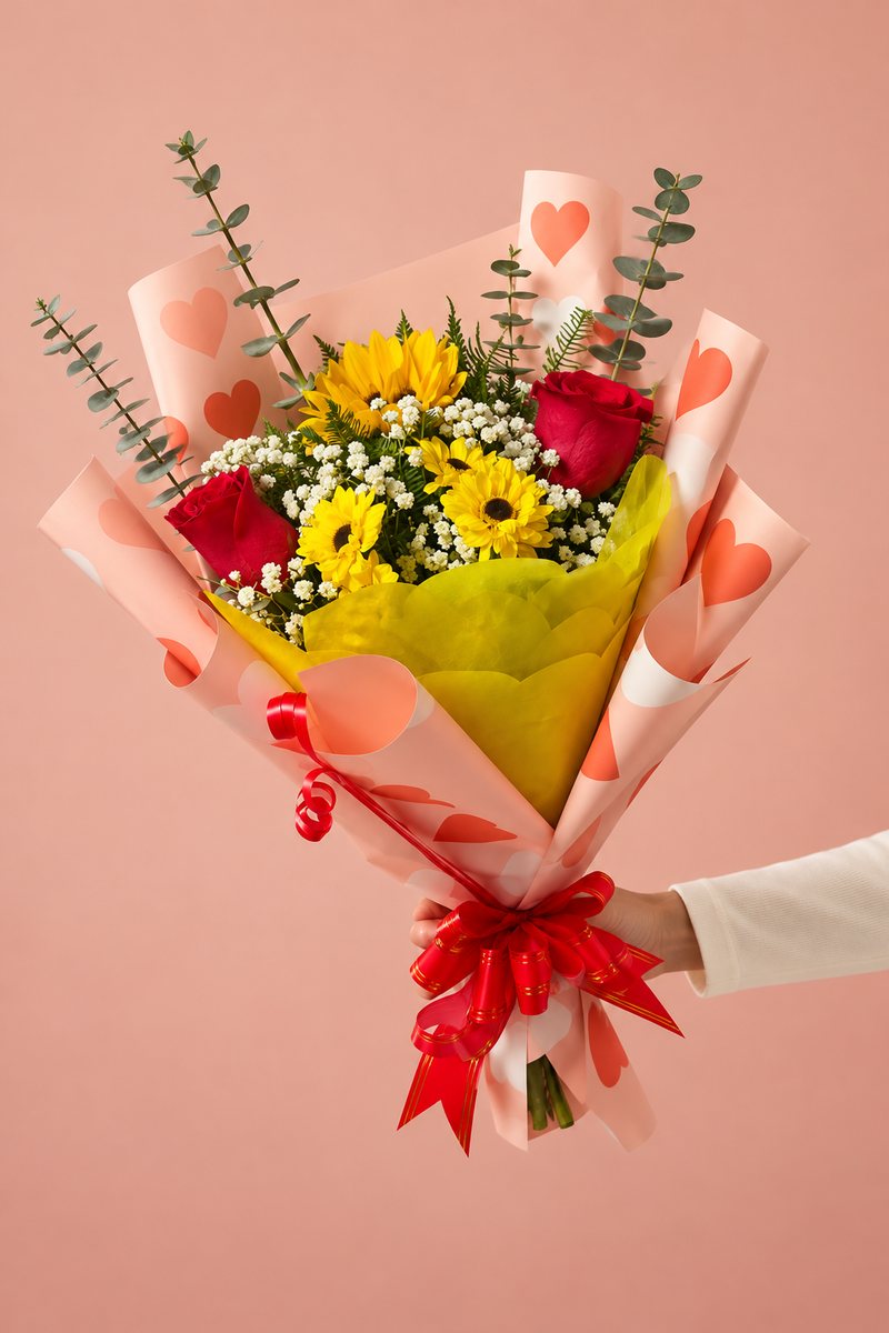 Ramo de flores con corazones